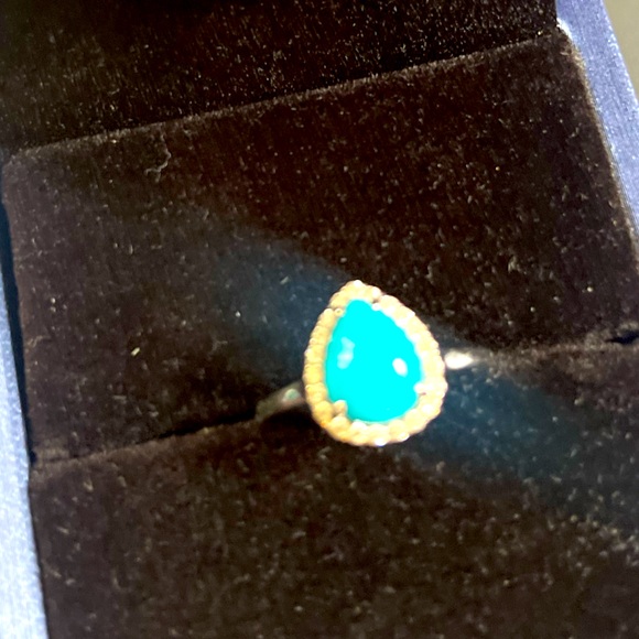 Sleeping Beauty Torquoise Pear shaped ring with Diamonds. - Picture 1 of 12